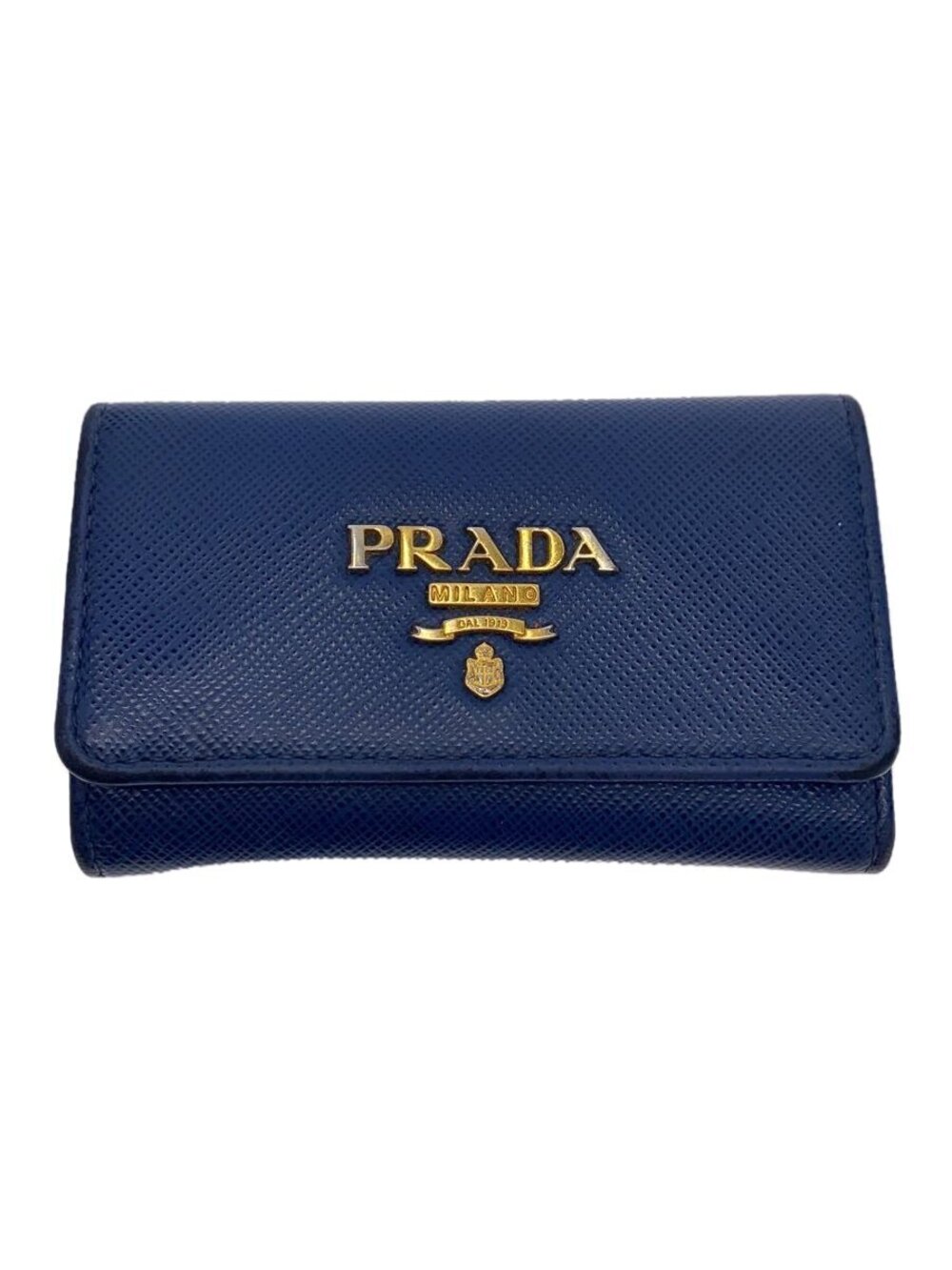 Prada Key Case Wallet Leather Navy Blue